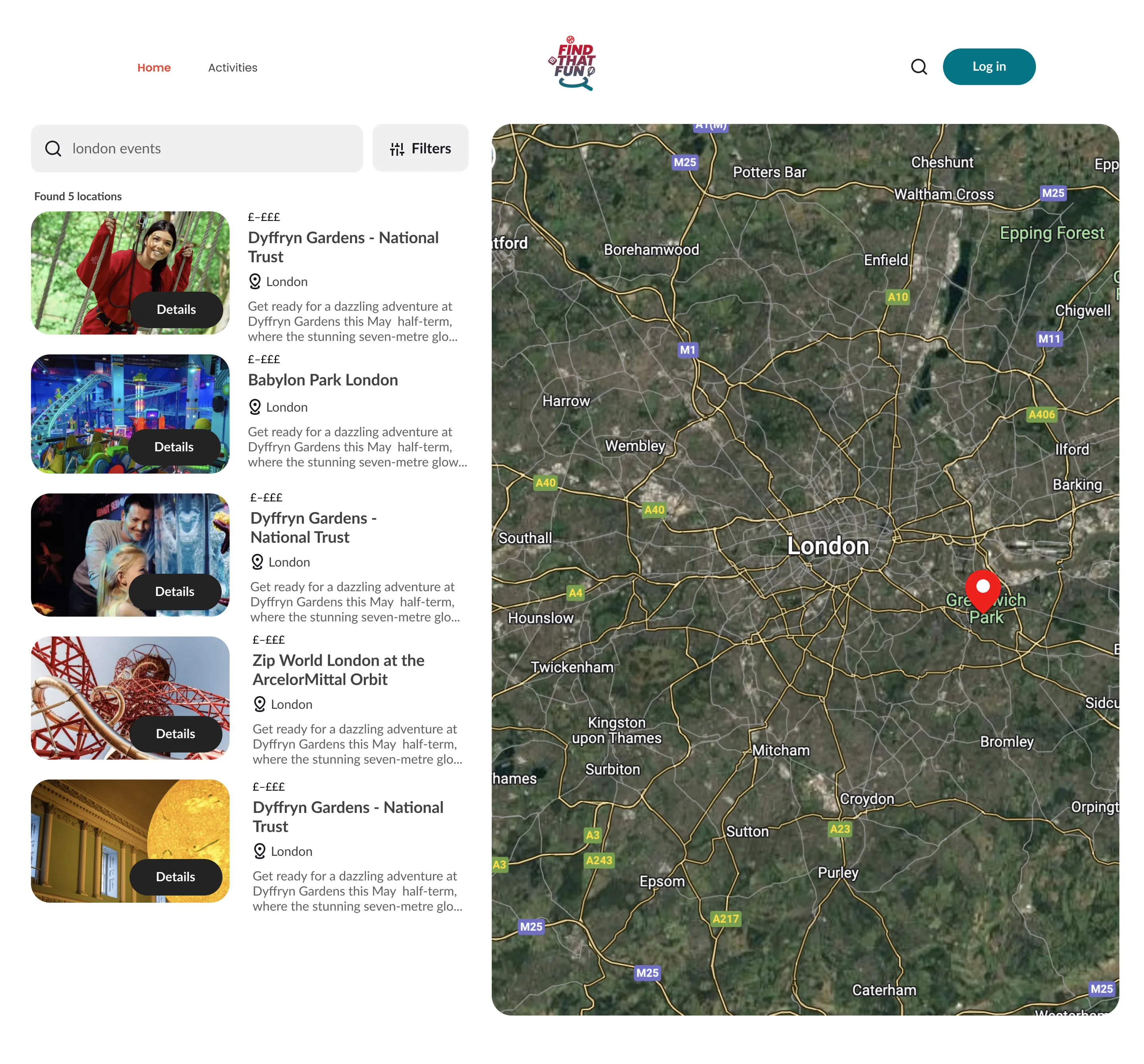 Search page with map